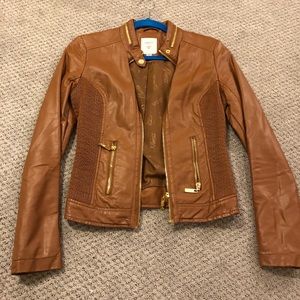 Guess chestnut leather jacket with zippers